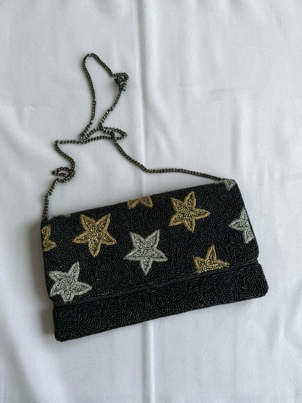 STAR Beaded Metallic Clutch Handbag Womens Bag